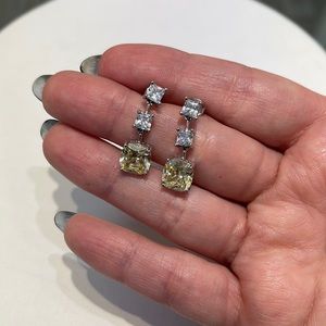 Yellow CZ and sterling silver opera earrings